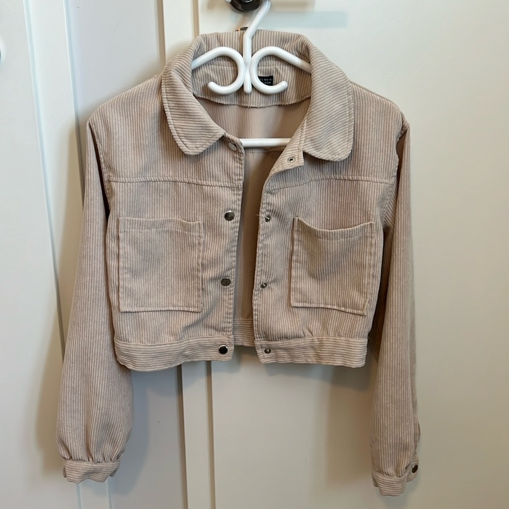 SHEIN EZwear Drop Shoulder Flap Detail Crop Corduroy Jacket (Size S)